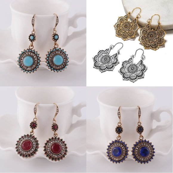 NEW 8 Pairs Boho  Dangle Earrings for Women - Vintage Turquoise Western … - Picture 5 of 6